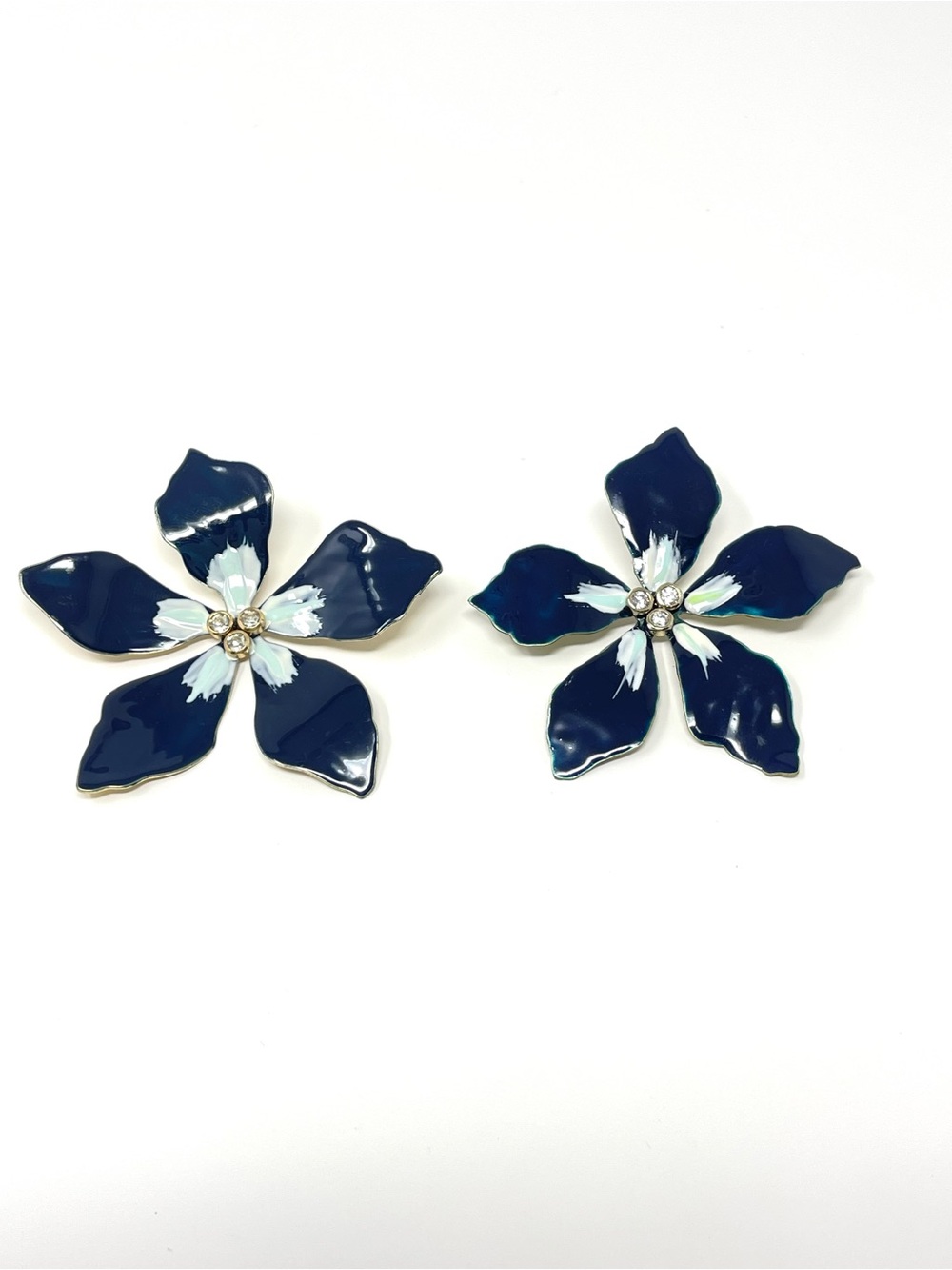 New Anthropologie Floral Enamel Earrings Blue